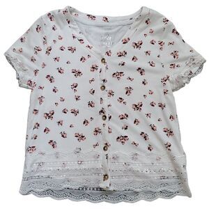 Justice Girls Size 12 Floral Lace Edged Short Sleeve Top